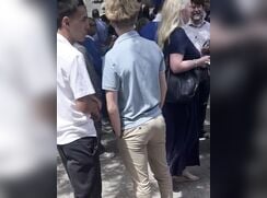 Young boy ass bulging in his pants in public