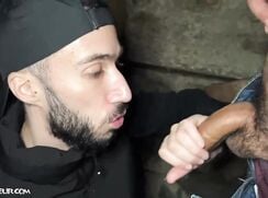 Arab Twinkie gives a sloppy blowjob and eats the cum