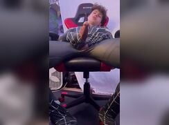 cute spider man jacking his big cock on gamer chair