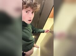 Young teen exposing his fat cock in public