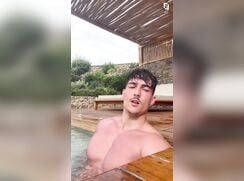 Fit straight jock jerk and cum in the pool