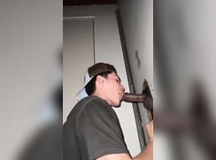 SPANISH BOY @ GLORY HOLE SUCKING BLACK DICK N CUM