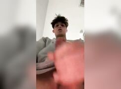 teen boy jerking cumming looking down